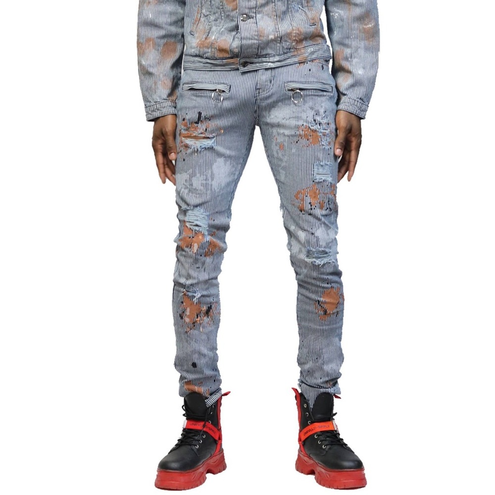 Pin Stripe distressed Jeans